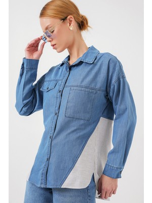 Kadın Sırt Detaylı Kot Gömlek 20305 - Mavi