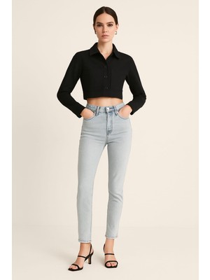 Gigi Giyim Yüksel Bel Dar Paça Kadın Skinny Jean Mavi
