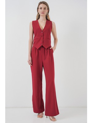 6709 Kadın Yelek Pantolon Ikili Takım - Bordo