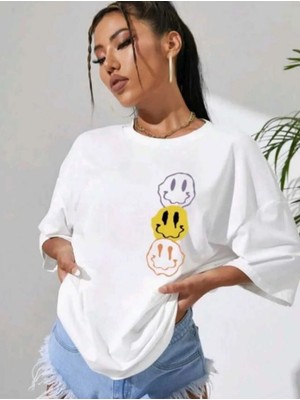 Cakkey Trend Üç Surat Baskılı  Oversize T-Shirt