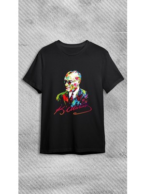 Gazi Mustafa Kemal Atatürk Yağlı Boya Portre Baskılı Kısa Kollu T-Shırt