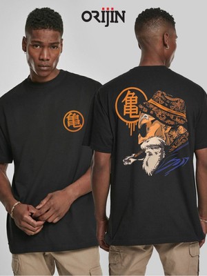 Cakkey Dragon Ball Master Roshi Ön Arka Baskılı  Siyah Tshirt