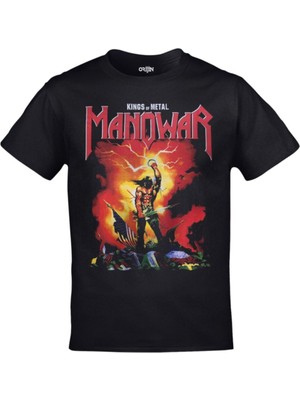 Cakkey Siyah Manowar Kings Of Metal Baskılı Tshirt