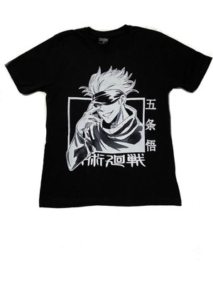 Cakkey Siyah  Regular Pamuklu Baskılı Anime T-Shirt Jujutsu Kaisen Pose