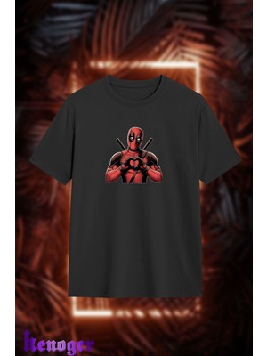 Cakkey Deadpool Marvel Baskılı Bisiklet Yaka Tişört