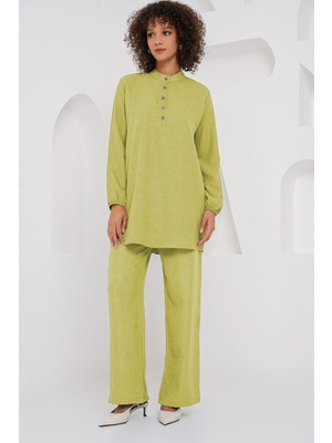 6678 Keten Tunik Pantolon Ikili Takım - G.yeşil