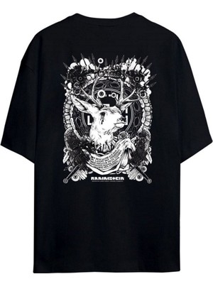 Cakkey Rammstein Iı Sırt ve Ön Baskılı %100 Pamuk Oversize Siyah T-Shirt