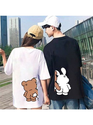 2 Li Unisex Oversize Çift Arkadaş Sevgili Kardeş  Sevgililer Günü Anime Doğum Günü T-Shirt Tişört