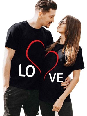 2 Li Unisex Oversize Bisiklet Yaka Sevgili Çift Kapli Karakter Kombin Sevgililer Günü Hediye Tişört