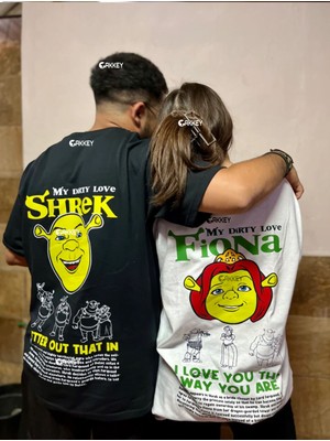 Trend 14 Şubat Sevgililer Günü Fiona&shrek-Eşek Baskılı Couple Çift Sevgili T-Shirt