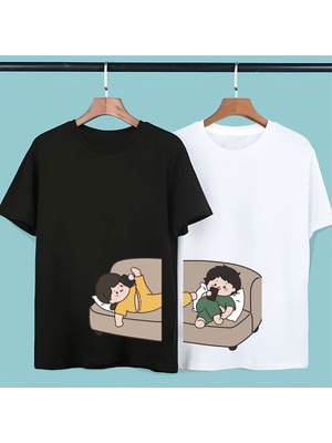Cakkey 2 Li  Oversize Çift Arkadaş Sevgili Kardeş  Sevgililer Günü Anime Doğum Günü T-Shirt Tişört