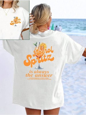 Cakkey Kokteyl Baskılı Plajda Tatilde Dışarda Giymelik Rahat Oversize Kadın Tshirt