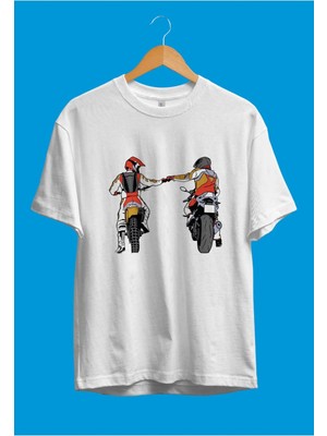 Cakkey Oversize Motor ve Motorcu Dostluk Temalı Baskılı  Tişört