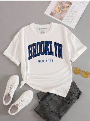 Cakkey Unisex Brooklyn Baskılı Oversize T-Shirt