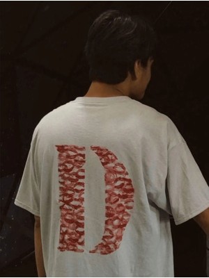 Sevgiliye Harfli Öpücük Kiss Design Baskılı Oversize Unisex T-Shirt