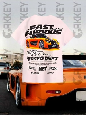 Cakkey Hızlı ve Öfkeli Tokyo Drift Mazda Rx-7 Veilside Baskılı Oversize T-Shirt