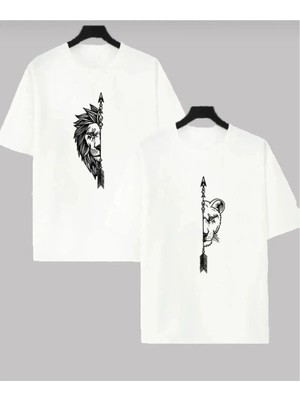 Cakkey Aslan Baskılı Oversize Sevgili Çift Kombini T-Shirt ( Istenilen Bedeni Soru Cevaptan Belirtiniz)