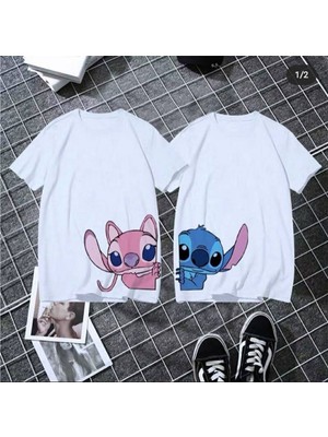 Cakkey 2 Li  Oversize Bisiklet Yaka Sevgili Çift Kapli Karakter Kombin Sevgililer Günü Hediye Tişört