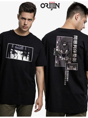 Cakkey Naruto Itachi Ön Arka Baskılı  Siyah Tshirt