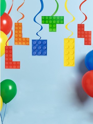 Renkli LEGO Temalı Tavan Sarkıt Süsü Doğum Günü Parti Dekoru