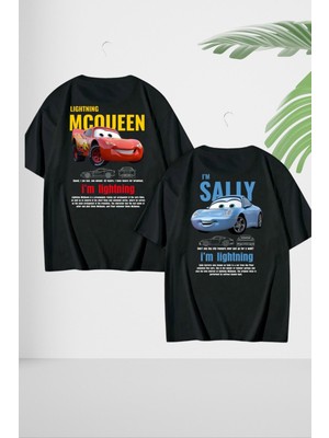 Kadın Erkek Unisex Sally & Mcqueen Cars Sevgili Çift Kombini Oversize  Tshirt 2'li Takım
