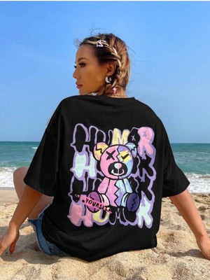Cakkey Ayıcık Baskılı Oversize T-Shirt