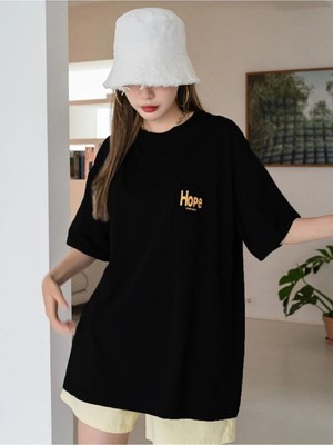 Unisex Why Not Siyah Oversize Bisiklet Yaka Baskılı T-Shirt