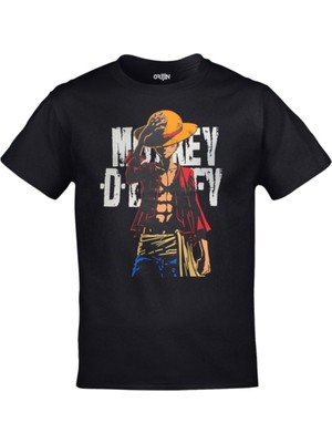 Cakkey Siyah One Piece Monkey D. Luffy Arka Yazılı Baskılı Tshirt