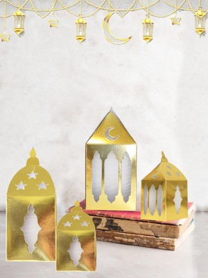 Ramazan Ayı Temalı Kağıt Masa Üstü Dekor Süs Altın 5'li 