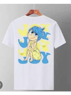 Cakkey Beyaz Ters Yüz Karakterleri Ön Arka Baskılı Oversize Unisex Tshirt