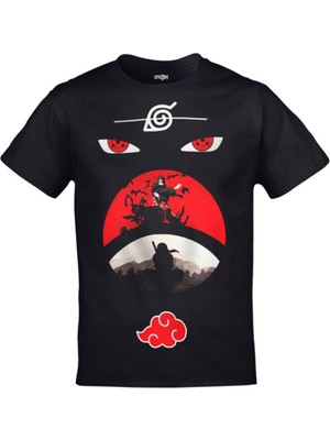 Cakkey Naruto Itachi Uchiha Sasuke Baskılı Unisex Siyah Tshirt