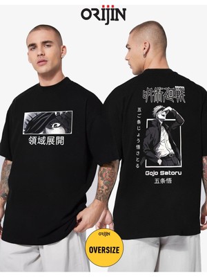Cakkey Jujutsu Kaisen Gojo Satoru Ön Arka Baskılı  Oversize Siyah Tshirt
