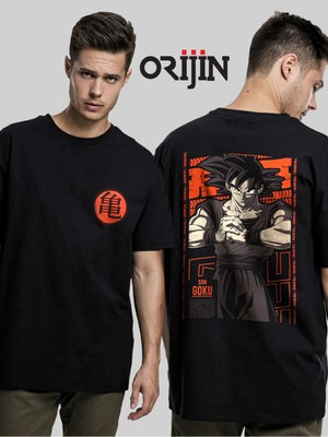Cakkey Dragon Ball Son Goku Ön Arka Baskılı  Siyah Tshirt