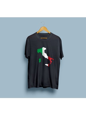 Bahriyeli Collection Oversize Italy / Italya Haritası ve Bayrağı Unisex T-Shirt
