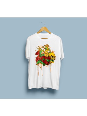 Bahriyeli Collection Oversize Kurukafa Kalp Graffiti Tasarım Unisex T-Shirt