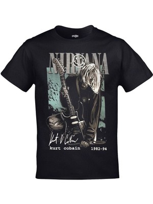 Cakkey Nirvana Kurt Cobain 1982-94 Baskılı  Siyah Tshirt