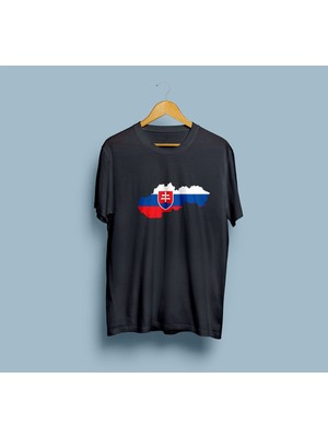 Bahriyeli Collection Oversize Slovakia / Slovakya Haritası Cep Tasarım Unisex T-Shirt