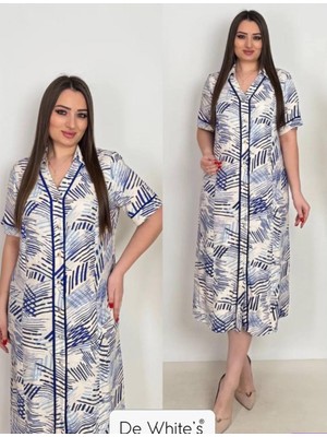 Büyük Beden Empirme Baskılı Biye Detaylı Elbise