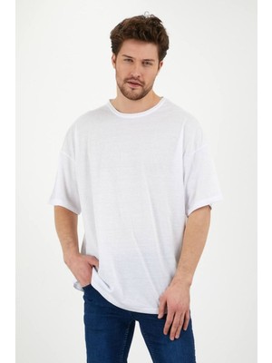 Cakkey Erkek Oversize Baskılı Pamuklu Bisiklet Yaka Kısa Kollu T-Shirt