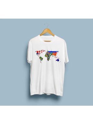 Bahriyeli Collection Oversize Bayraklı Dünya Haritası Baskılı Unisex T-Shirt