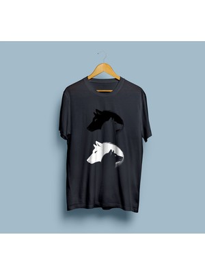 Bahriyeli Collection Oversize Wolf Couple / Çift Kurt Tasarım Unisex T-Shirt