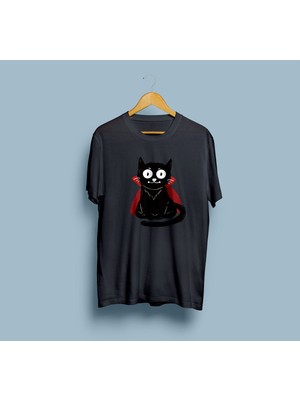 Bahriyeli Collection Oversize Vampir Black Cat Vector Tasarım Unisex T-Shirt