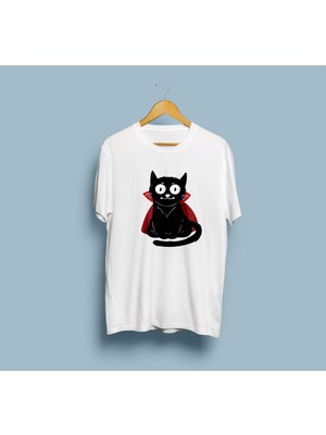 Bahriyeli Collection Oversize Vampir Black Cat Vector Tasarım Unisex T-Shirt