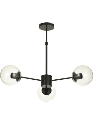 Miya 3 Lü Şeffaf Camlı Salon Oturma Odası Modern Sarkıt Avize - (Siyah)