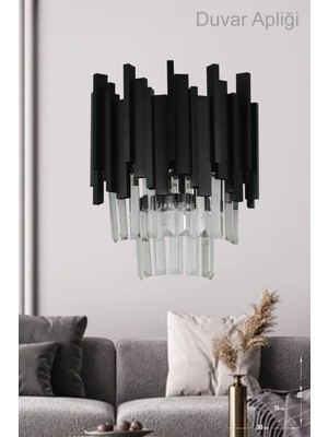 Sima Kristal Cam Taşlı Lüks Aplik - (Siyah Renk)