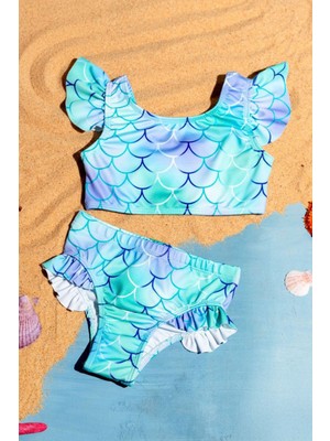 Miniğimin Cicileri (3-7 Yaş) Fırfır Detaylı Kız Çocuk 2 li mayo - Yeşil