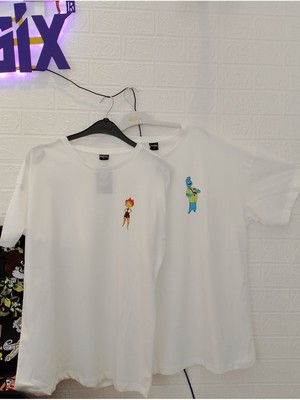 Cakkey Çiftlere Özel Ateş ve Su Baskılı Oversize T-Shirt