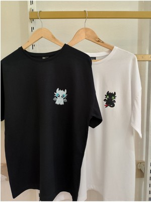 Ejderha Baskılı Çiftlere Özel Oversize T-Shirt