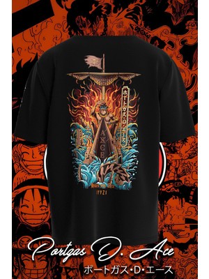 Cakkey One Piece: Portgas D. Ace Baskılı Oversized Anime Tshirt