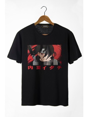 Cakkey Siyah Önü Anime Baskılı Oversize Pamuklu T-Shirt
